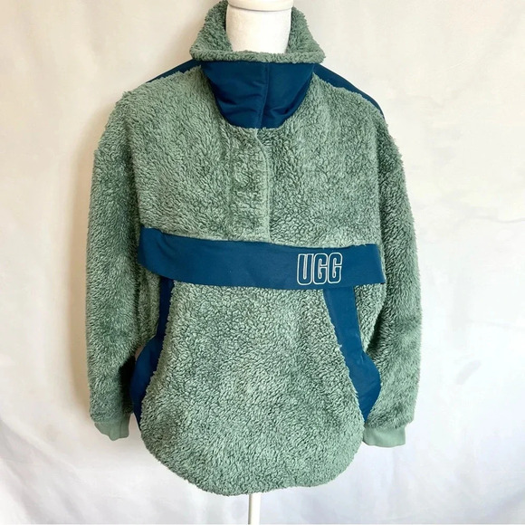 Ugg Gayle Sherpa Half Zip Fleece Jacket Hidden Pocket Green Womens size Small - Picture 17 of 17